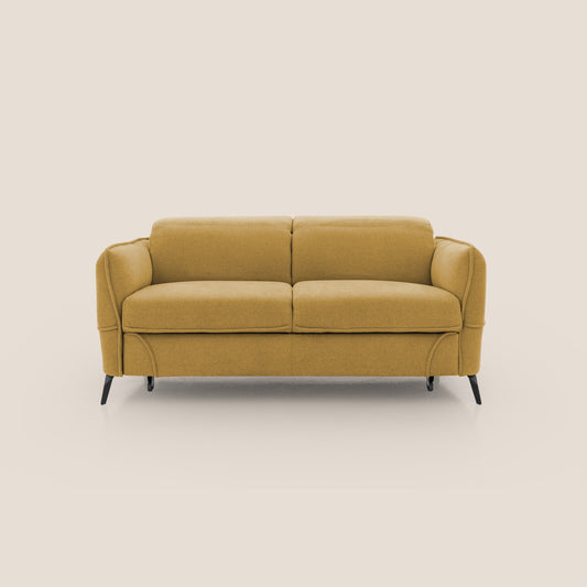 Bloom Divano con poggiapiedi estraibile piedini alti e poggiatesta reclinabili in tessuto bouclé impermeabile T07 giallo