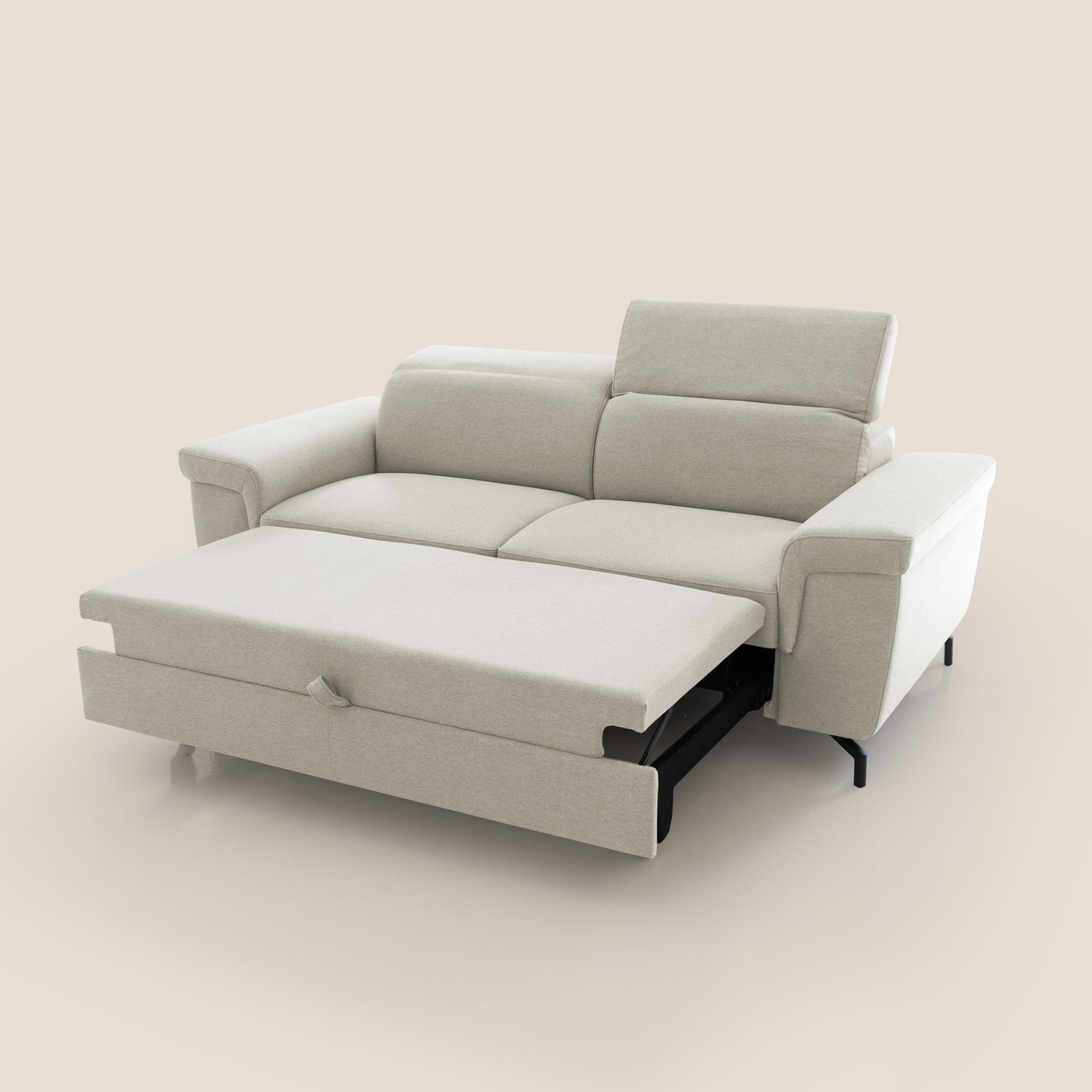 Aisha Divano con poggiapiedi estraibile piedini alti e poggiatesta reclinabili in tessuto Smacchiabile T05 panna