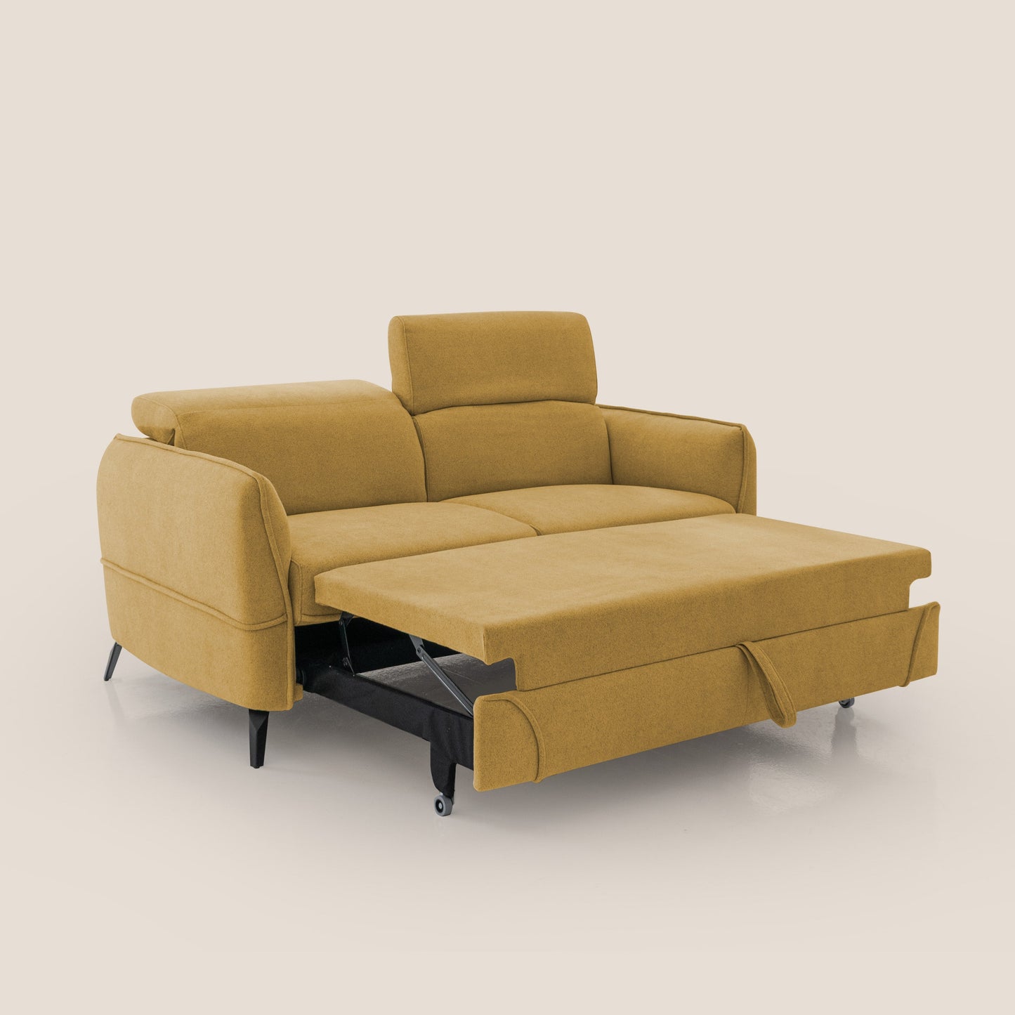 Bloom Divano con poggiapiedi estraibile piedini alti e poggiatesta reclinabili in tessuto bouclé impermeabile T07 verde