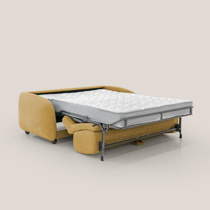 Giglio divano letto scandinavo japandi con materasso H18 cm in tessuto Bouclé impermeabile T07 giallo