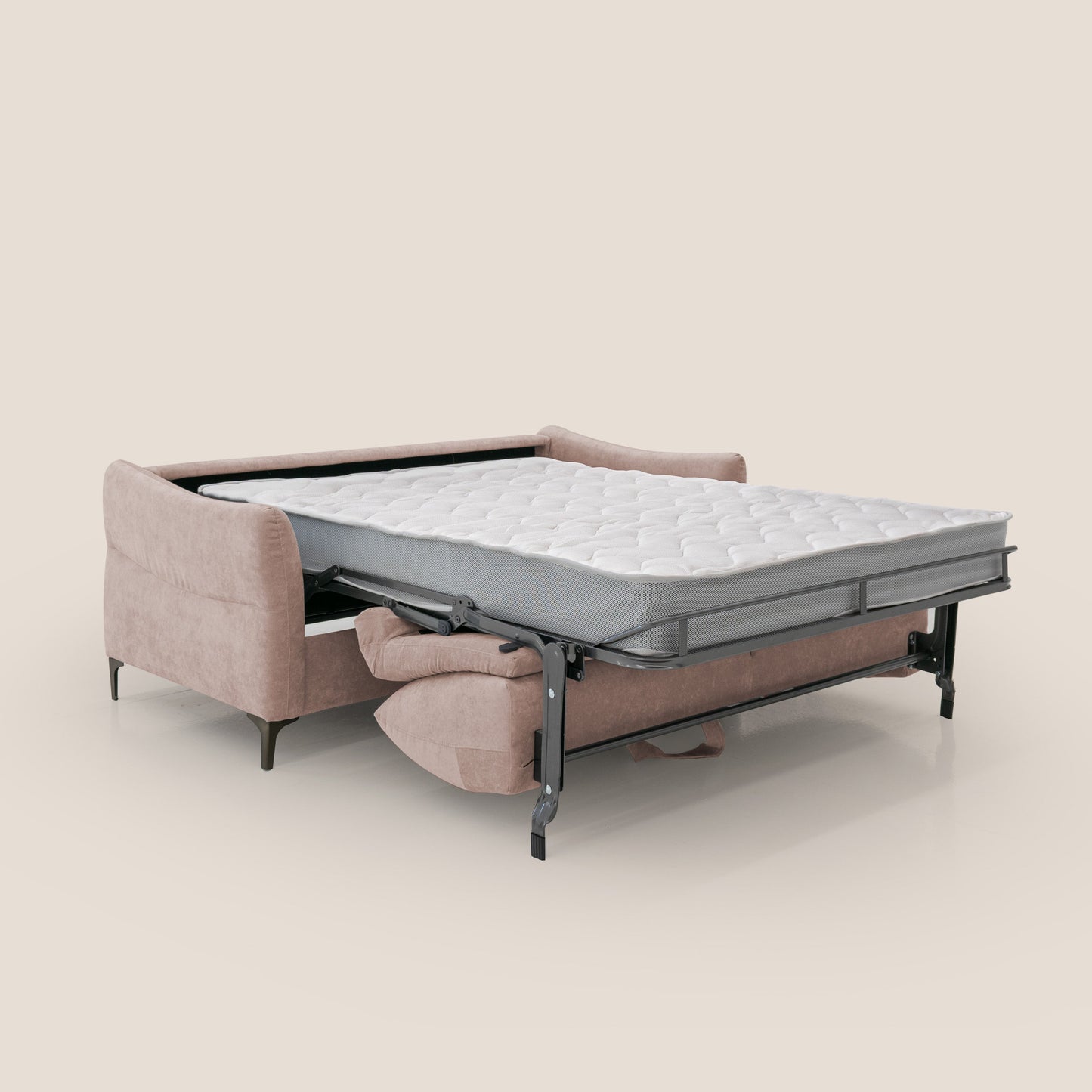 Dalia divano letto con materasso H18 cm e piedi alti in raffinato tessuto smacchiabile T17 rosa