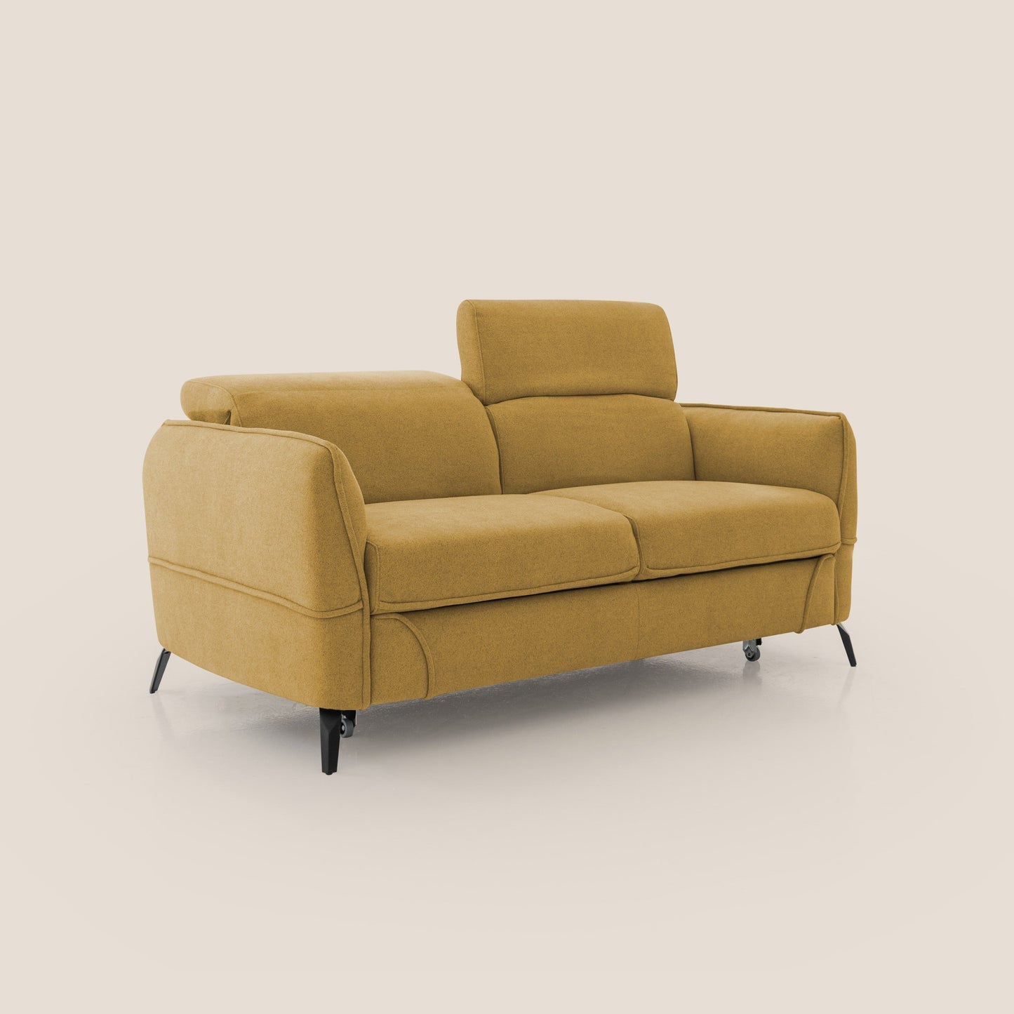 Bloom Divano con poggiapiedi estraibile piedini alti e poggiatesta reclinabili in tessuto bouclé impermeabile T07 verde