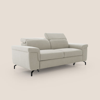 Aisha Divano con poggiapiedi estraibile piedini alti e poggiatesta reclinabili in tessuto Smacchiabile T05 panna