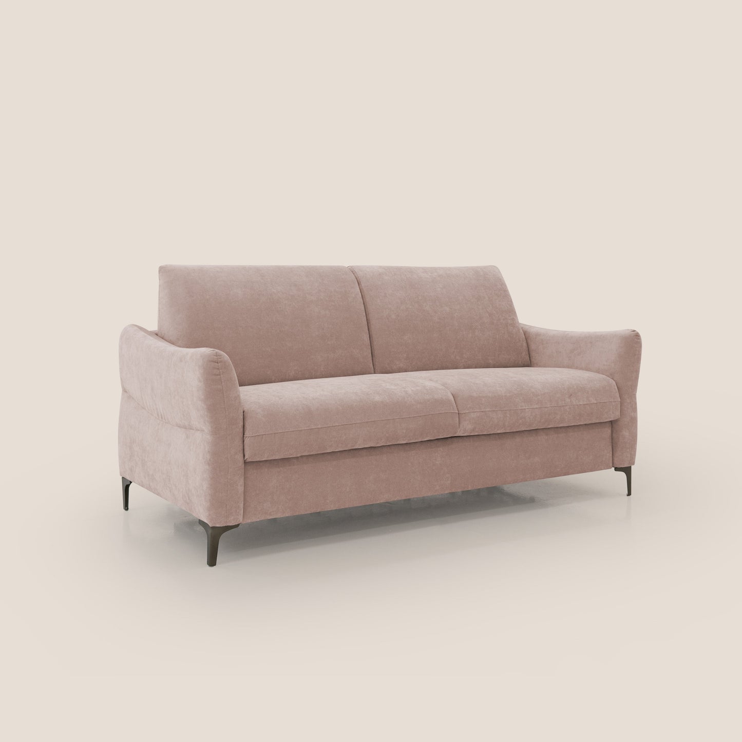 Dalia divano letto con materasso H18 cm e piedi alti in raffinato tessuto smacchiabile T17 rosa