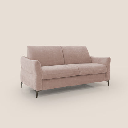 Dalia divano letto con materasso H18 cm e piedi alti in raffinato tessuto smacchiabile T17 rosa