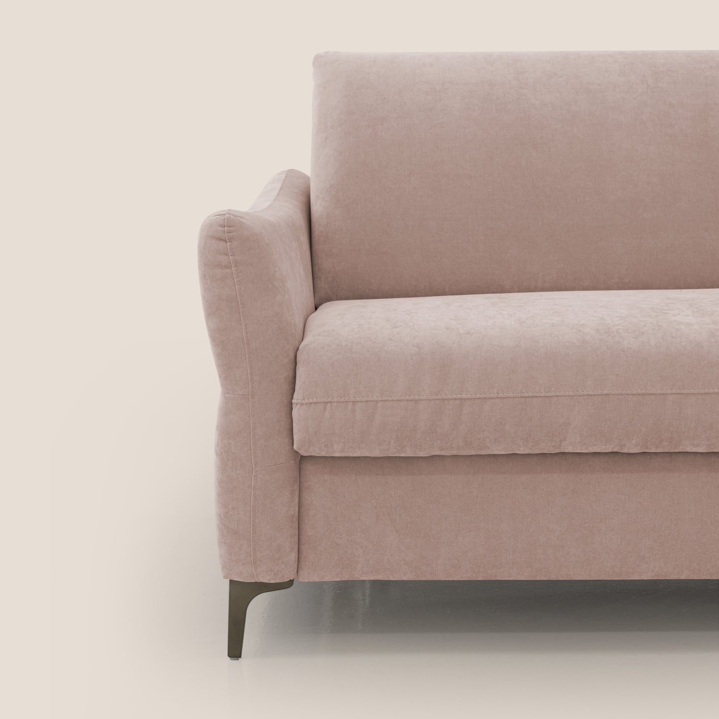Dalia divano letto con materasso H18 cm e piedi alti in raffinato tessuto smacchiabile T17 rosa