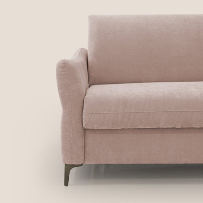 Dalia divano letto con materasso H18 cm e piedi alti in raffinato tessuto smacchiabile T17 rosa