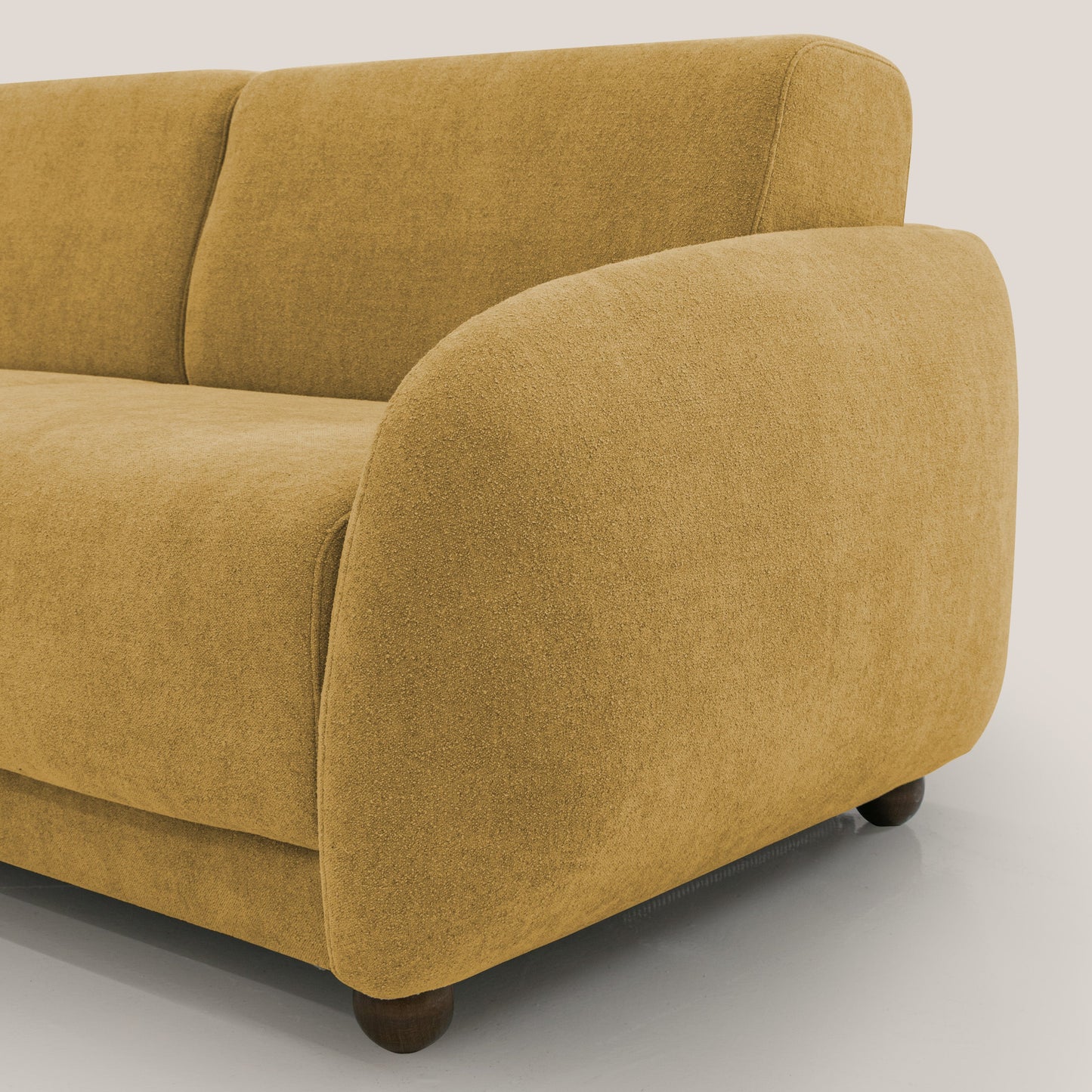 Giglio divano letto scandinavo japandi con materasso H18 cm in tessuto Bouclé impermeabile T07 giallo