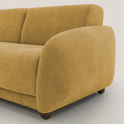 Giglio divano letto scandinavo japandi con materasso H18 cm in tessuto Bouclé impermeabile T07 giallo