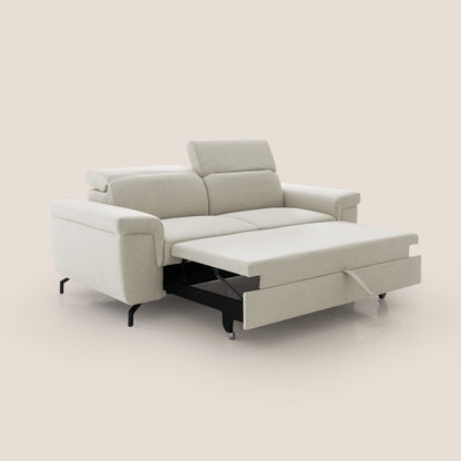 Aisha Divano con poggiapiedi estraibile piedini alti e poggiatesta reclinabili in tessuto Smacchiabile T05 panna