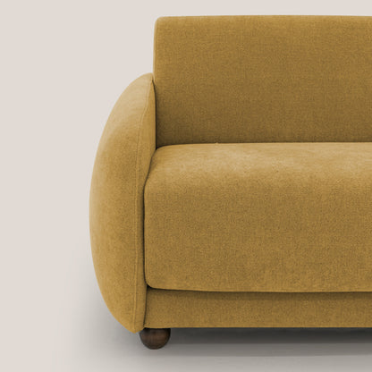 Giglio divano letto scandinavo japandi con materasso H18 cm in tessuto Bouclé impermeabile T07 giallo