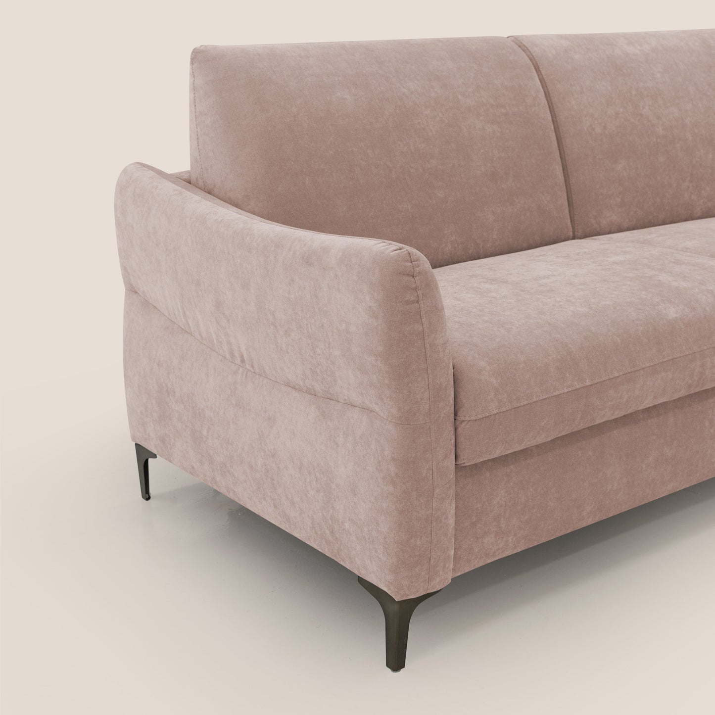 Dalia divano letto con materasso H18 cm e piedi alti in raffinato tessuto smacchiabile T17 rosa
