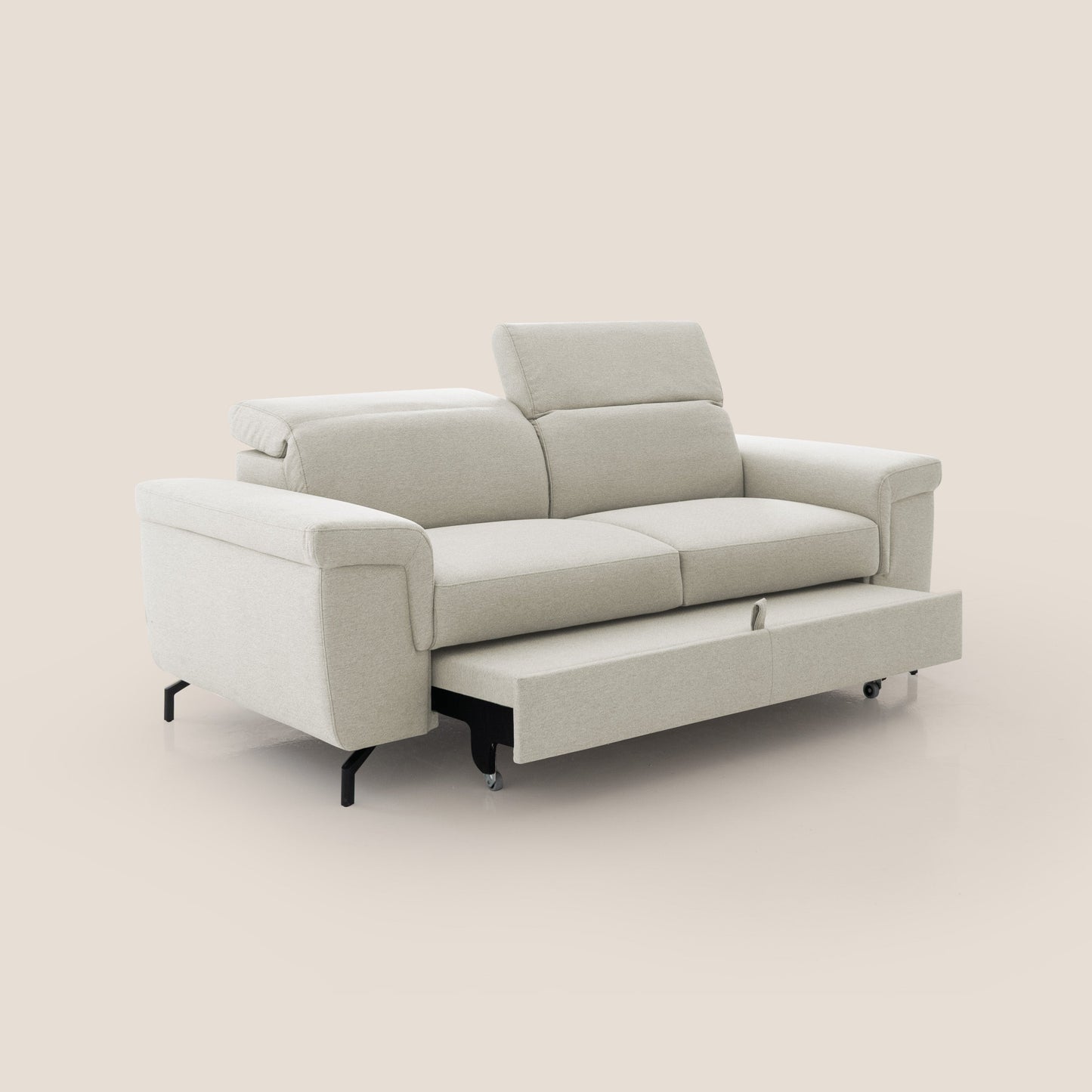 Aisha Divano con poggiapiedi estraibile piedini alti e poggiatesta reclinabili in tessuto Smacchiabile T05 panna