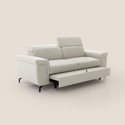 Aisha Divano con poggiapiedi estraibile piedini alti e poggiatesta reclinabili in tessuto Smacchiabile T05 panna