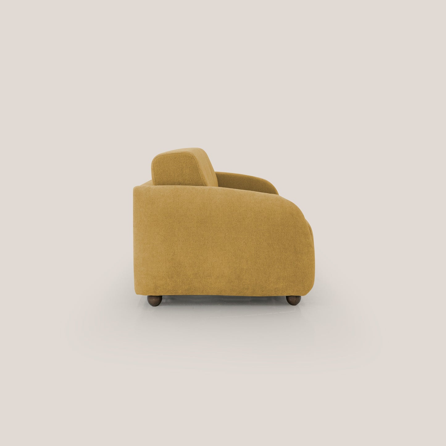 Giglio divano letto scandinavo japandi con materasso H18 cm in tessuto Bouclé impermeabile T07 giallo
