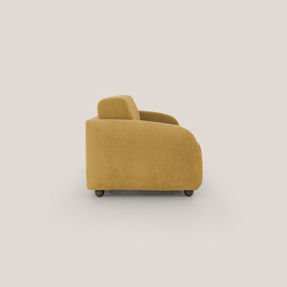 Giglio divano letto scandinavo japandi con materasso H18 cm in tessuto Bouclé impermeabile T07 giallo