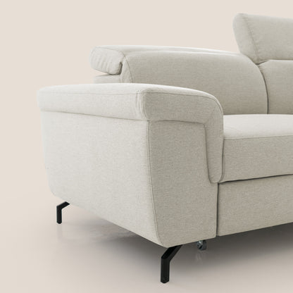 Aisha Divano con poggiapiedi estraibile piedini alti e poggiatesta reclinabili in tessuto Smacchiabile T05 panna