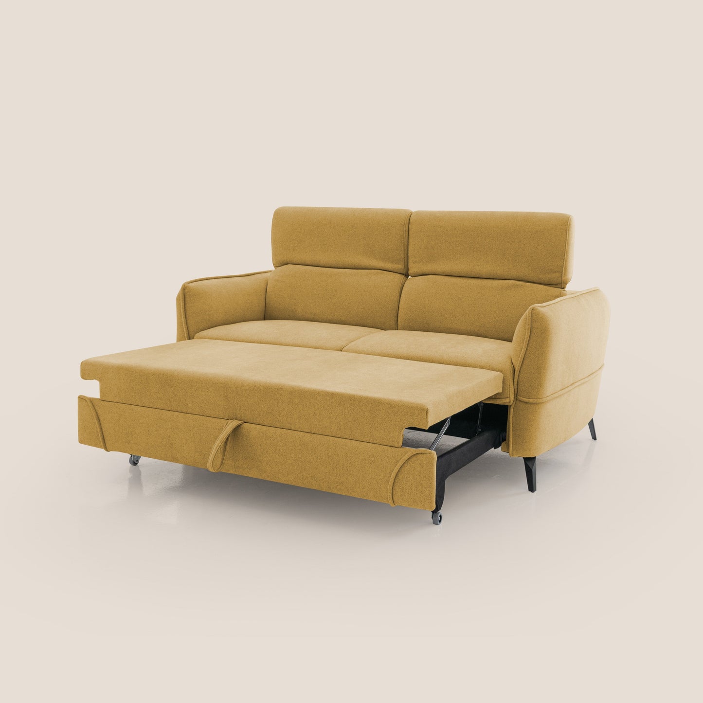 Bloom Divano con poggiapiedi estraibile piedini alti e poggiatesta reclinabili in tessuto bouclé impermeabile T07 giallo