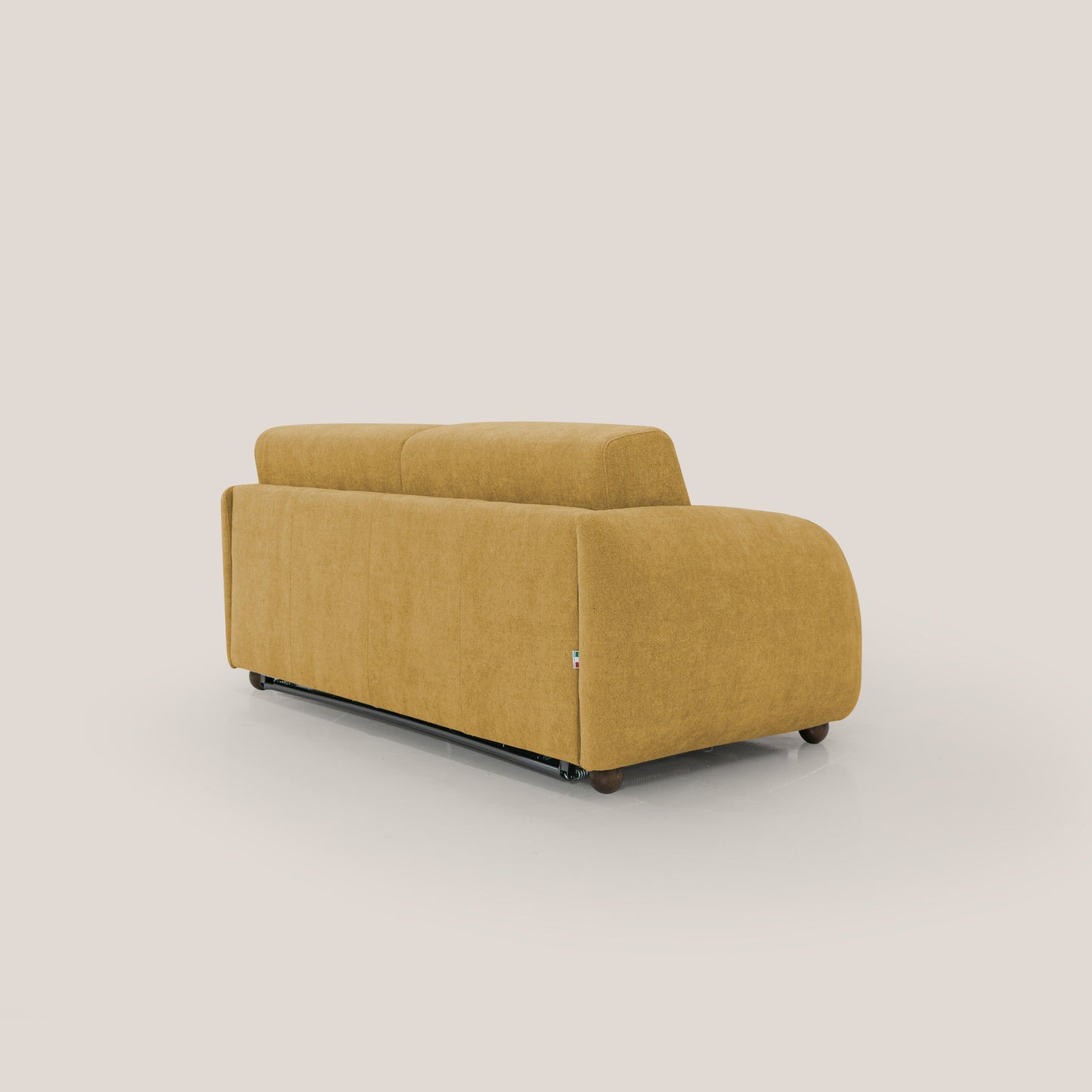 Giglio divano letto scandinavo japandi con materasso H18 cm in tessuto Bouclé impermeabile T07 giallo