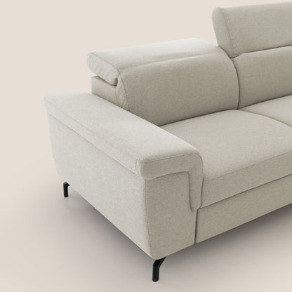 Aisha Divano con poggiapiedi estraibile piedini alti e poggiatesta reclinabili in tessuto Smacchiabile T05 panna