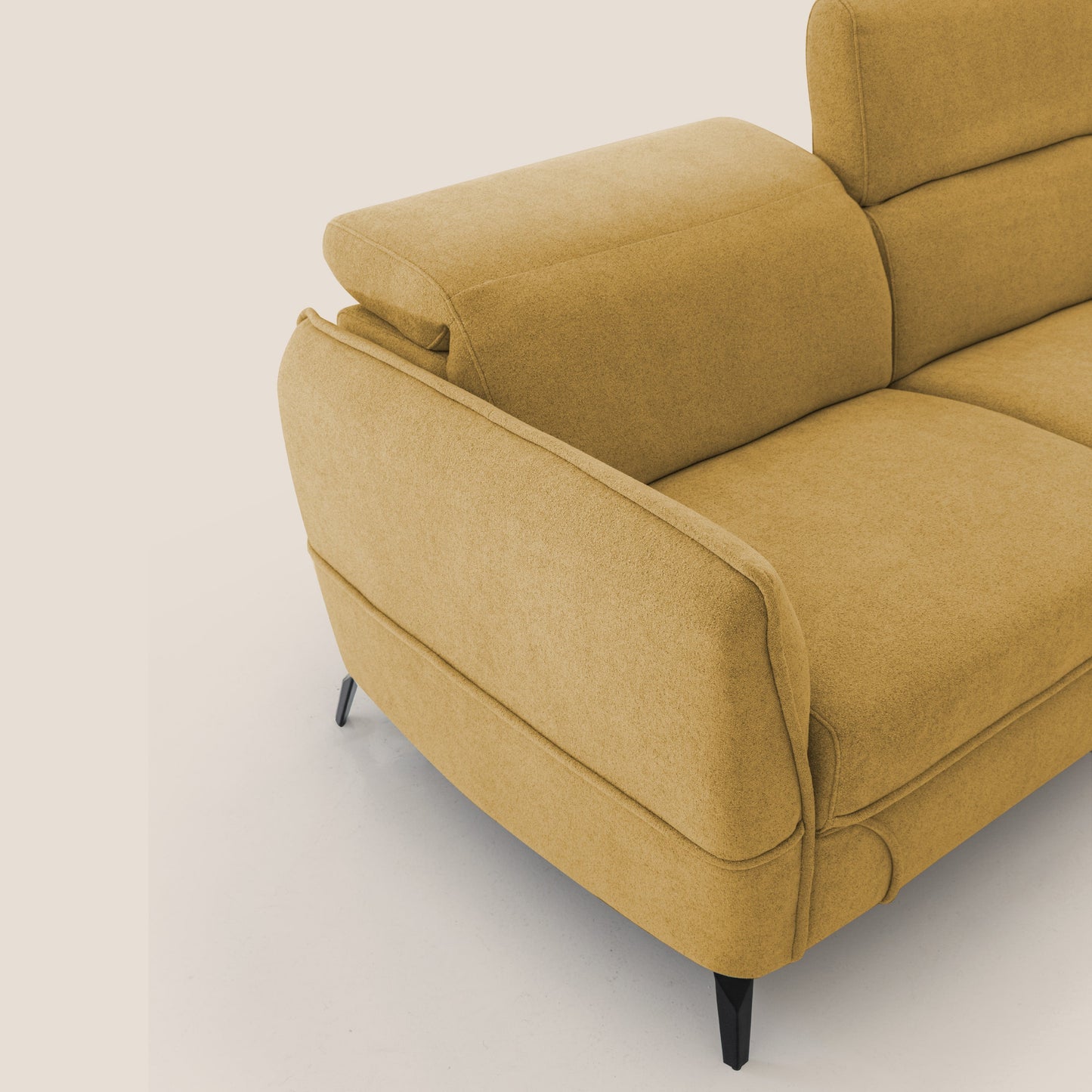 Bloom Divano con poggiapiedi estraibile piedini alti e poggiatesta reclinabili in tessuto bouclé impermeabile T07 giallo