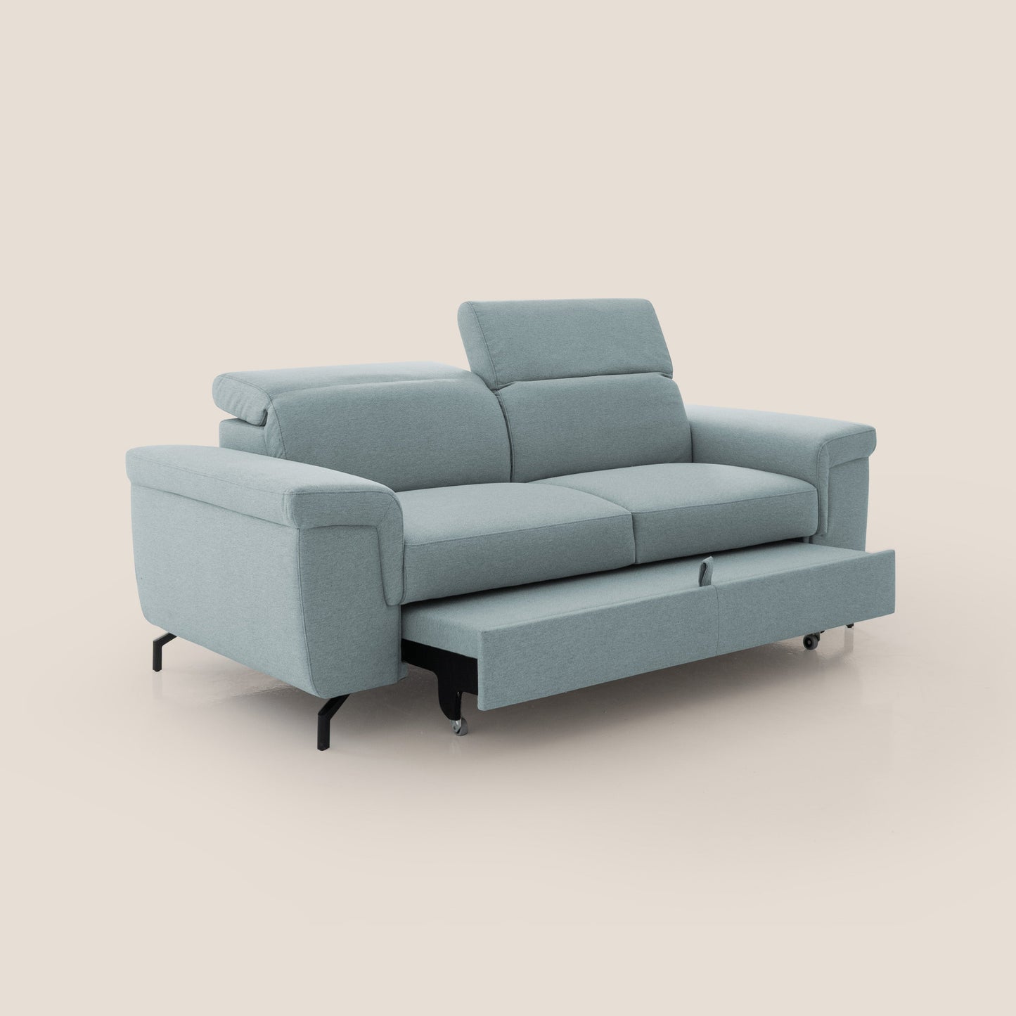 Aisha Divano con poggiapiedi estraibile piedini alti e poggiatesta reclinabili in tessuto Smacchiabile T05 carta da zucchero