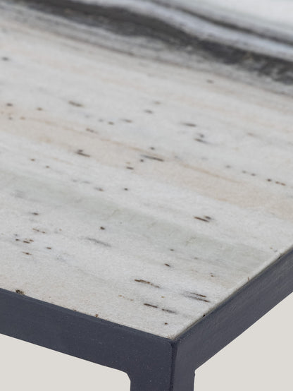 Ines tavolino rettangolare in marmo bianco venato con struttura antracite