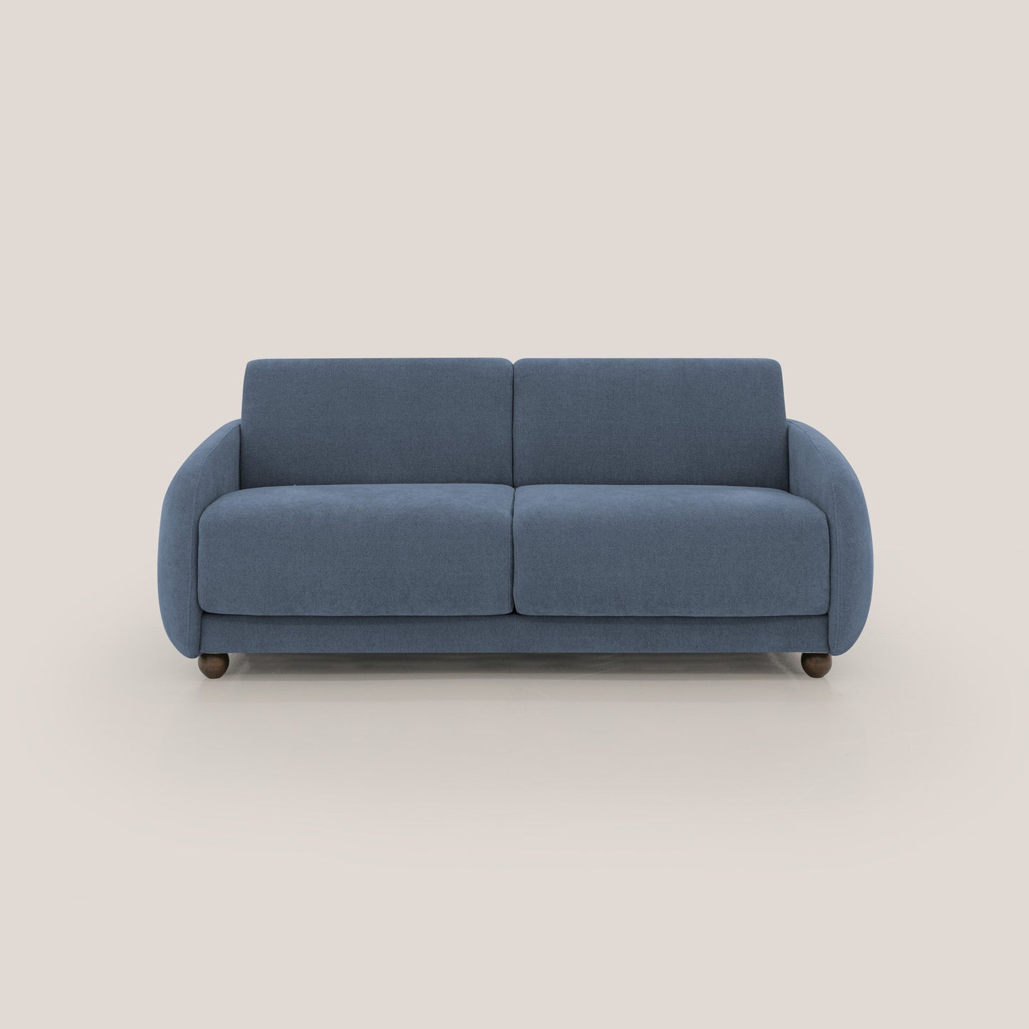 Giglio divano letto scandinavo japandi con materasso H18 cm in tessuto Bouclé impermeabile T07 blu