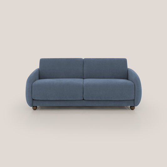 Giglio divano letto scandinavo japandi con materasso H18 cm in tessuto Bouclé impermeabile T07 blu