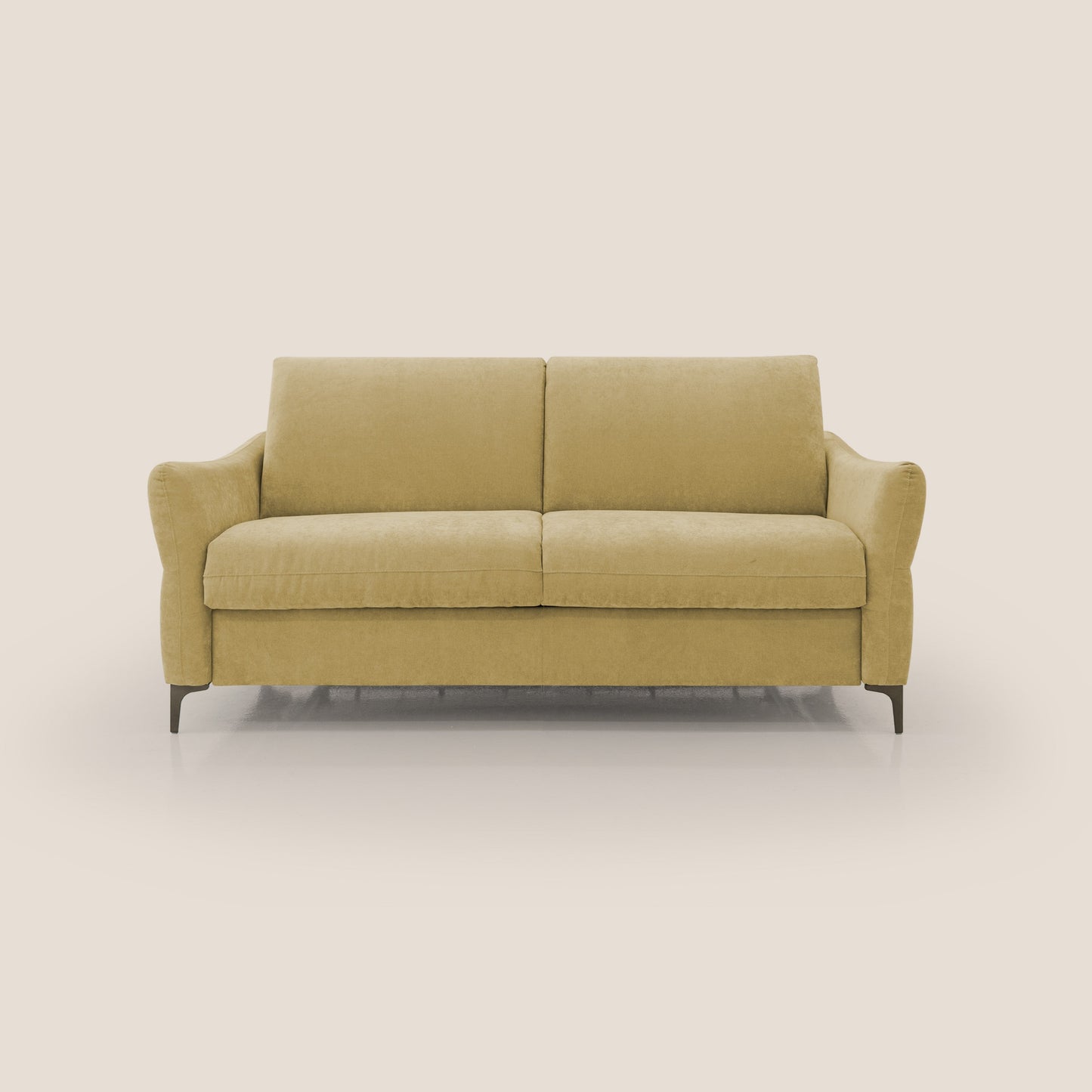 Dalia divano letto con materasso H18 cm e piedi alti in raffinato tessuto smacchiabile T17 giallo