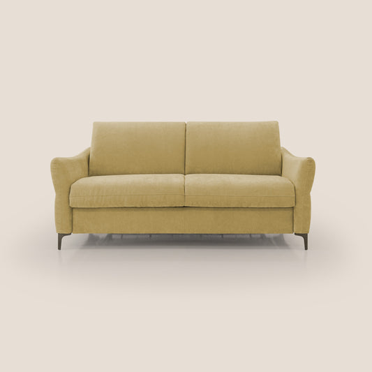 Dalia divano letto con materasso H18 cm e piedi alti in raffinato tessuto smacchiabile T17 giallo