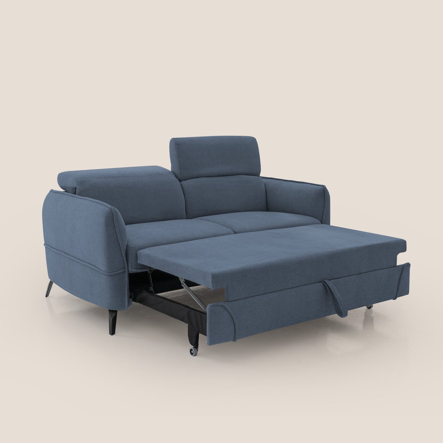 Bloom Divano con poggiapiedi estraibile piedini alti e poggiatesta reclinabili in tessuto bouclé impermeabile T07 blu