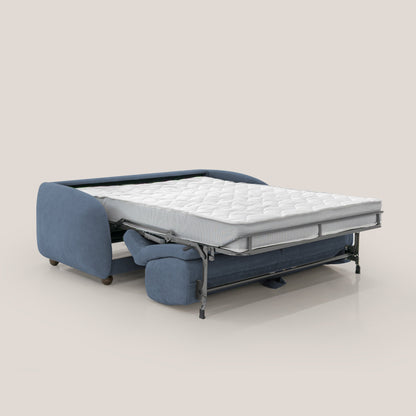 Giglio divano letto scandinavo japandi con materasso H18 cm in tessuto Bouclé impermeabile T07 blu