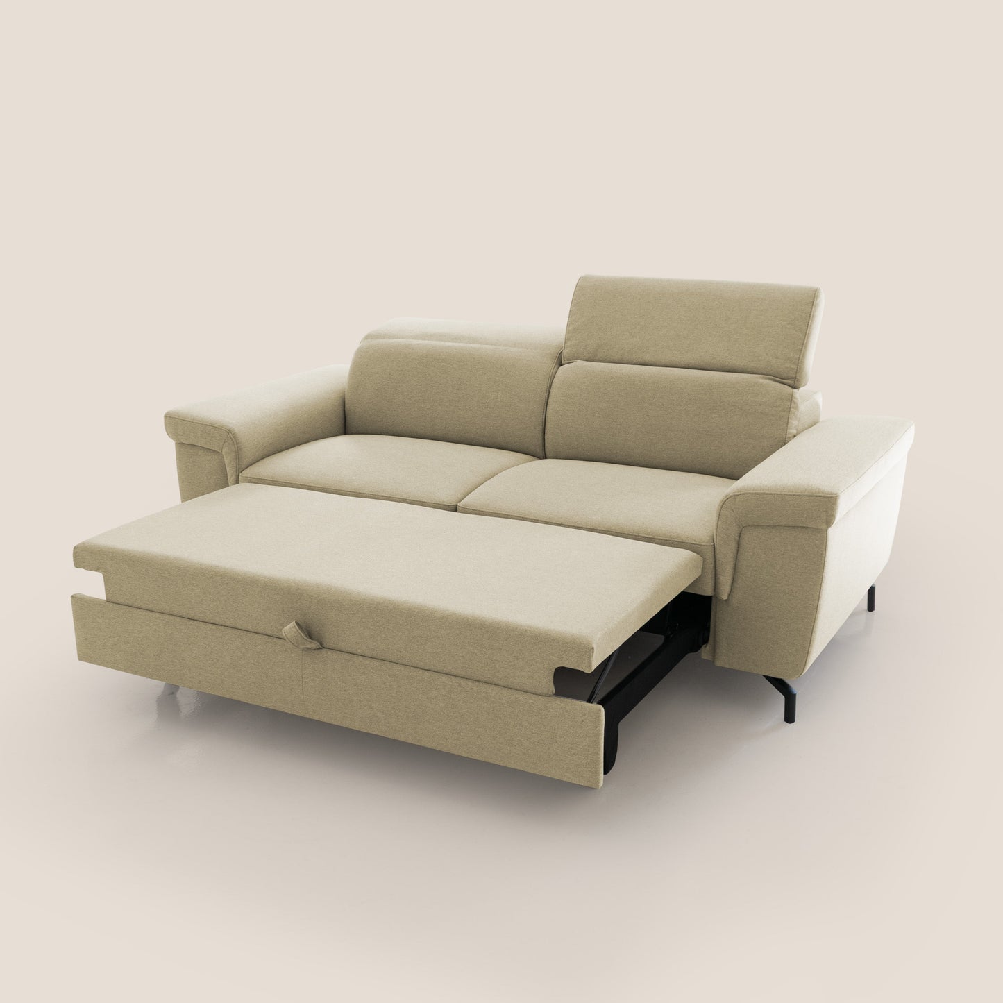 Aisha Divano con poggiapiedi estraibile piedini alti e poggiatesta reclinabili in tessuto Smacchiabile T05 cammello