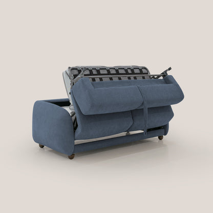 Giglio divano letto scandinavo japandi con materasso H18 cm in tessuto Bouclé impermeabile T07 blu