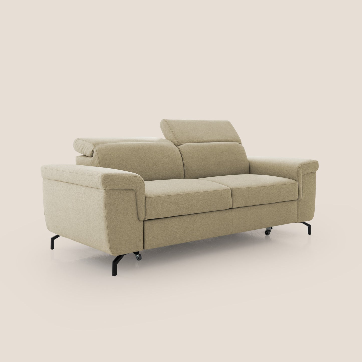 Aisha Divano con poggiapiedi estraibile piedini alti e poggiatesta reclinabili in tessuto Smacchiabile T05 cammello