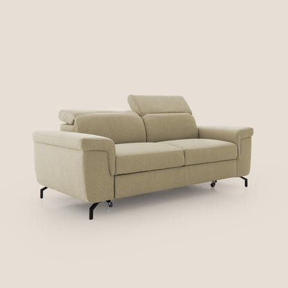 Aisha Divano con poggiapiedi estraibile piedini alti e poggiatesta reclinabili in tessuto Smacchiabile T05 cammello