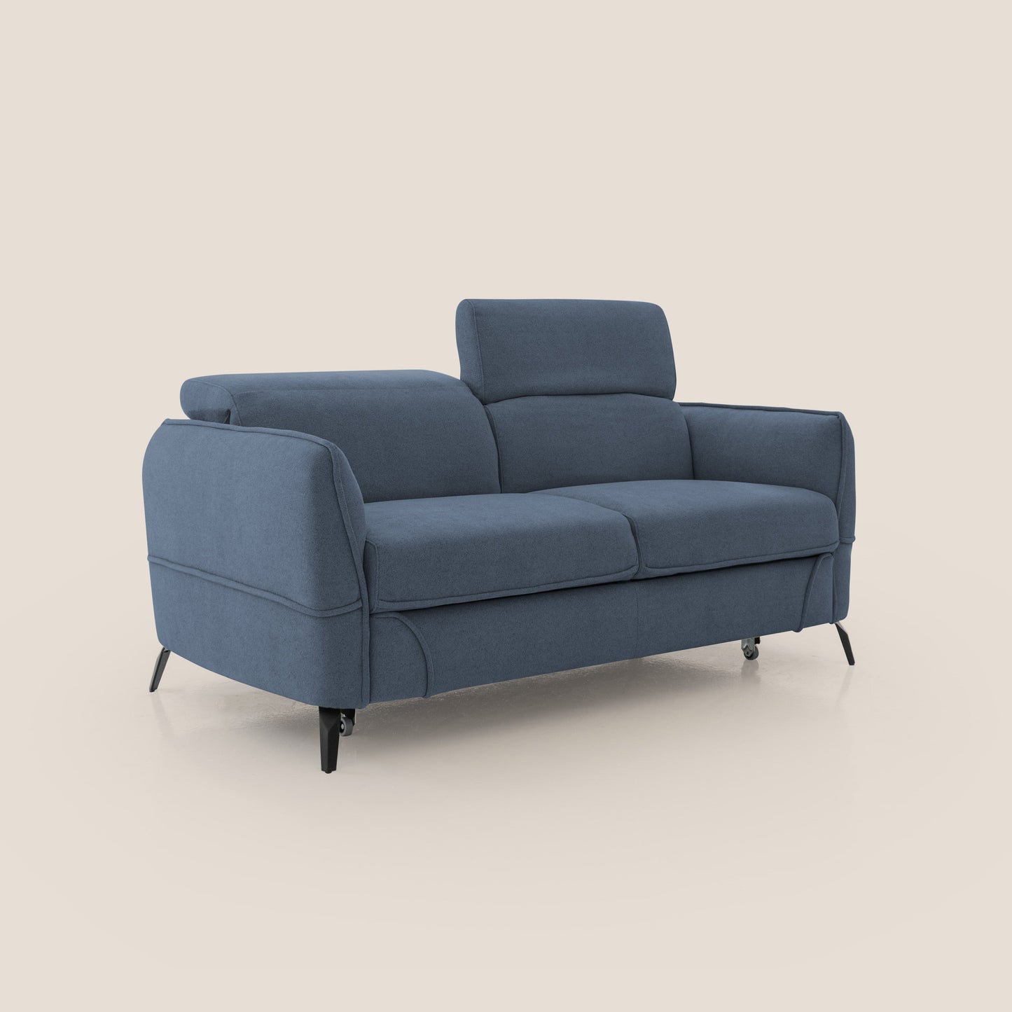 Bloom Divano con poggiapiedi estraibile piedini alti e poggiatesta reclinabili in tessuto bouclé impermeabile T07 blu