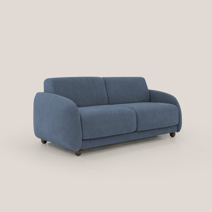 Giglio divano letto scandinavo japandi con materasso H18 cm in tessuto Bouclé impermeabile T07 blu