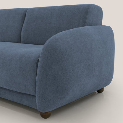 Giglio divano letto scandinavo japandi con materasso H18 cm in tessuto Bouclé impermeabile T07 blu