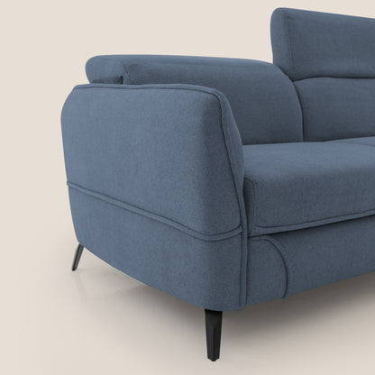 Bloom Divano con poggiapiedi estraibile piedini alti e poggiatesta reclinabili in tessuto bouclé impermeabile T07 blu