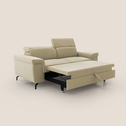 Aisha Divano con poggiapiedi estraibile piedini alti e poggiatesta reclinabili in tessuto Smacchiabile T05 cammello