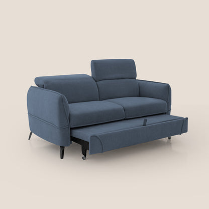 Bloom Divano con poggiapiedi estraibile piedini alti e poggiatesta reclinabili in tessuto bouclé impermeabile T07 blu