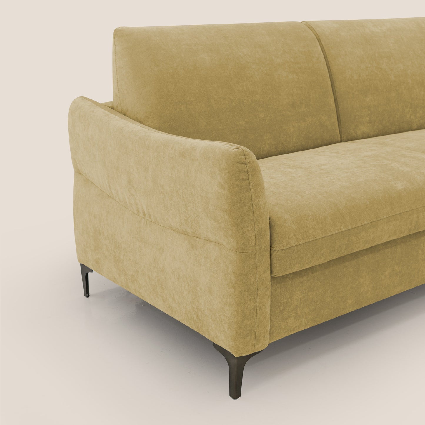 Dalia divano letto con materasso H18 cm e piedi alti in raffinato tessuto smacchiabile T17 giallo