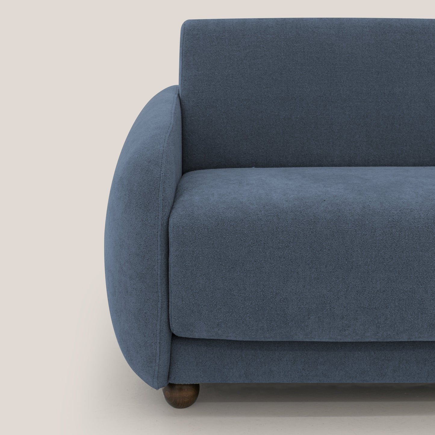 Giglio divano letto scandinavo japandi con materasso H18 cm in tessuto Bouclé impermeabile T07 blu