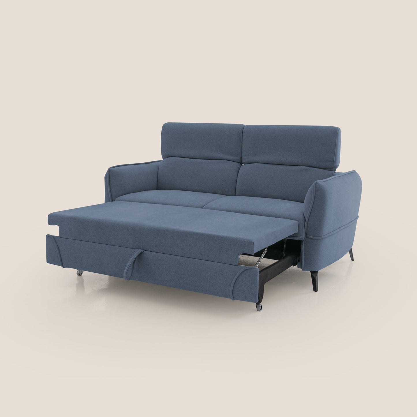 Bloom Divano con poggiapiedi estraibile piedini alti e poggiatesta reclinabili in tessuto bouclé impermeabile T07 blu