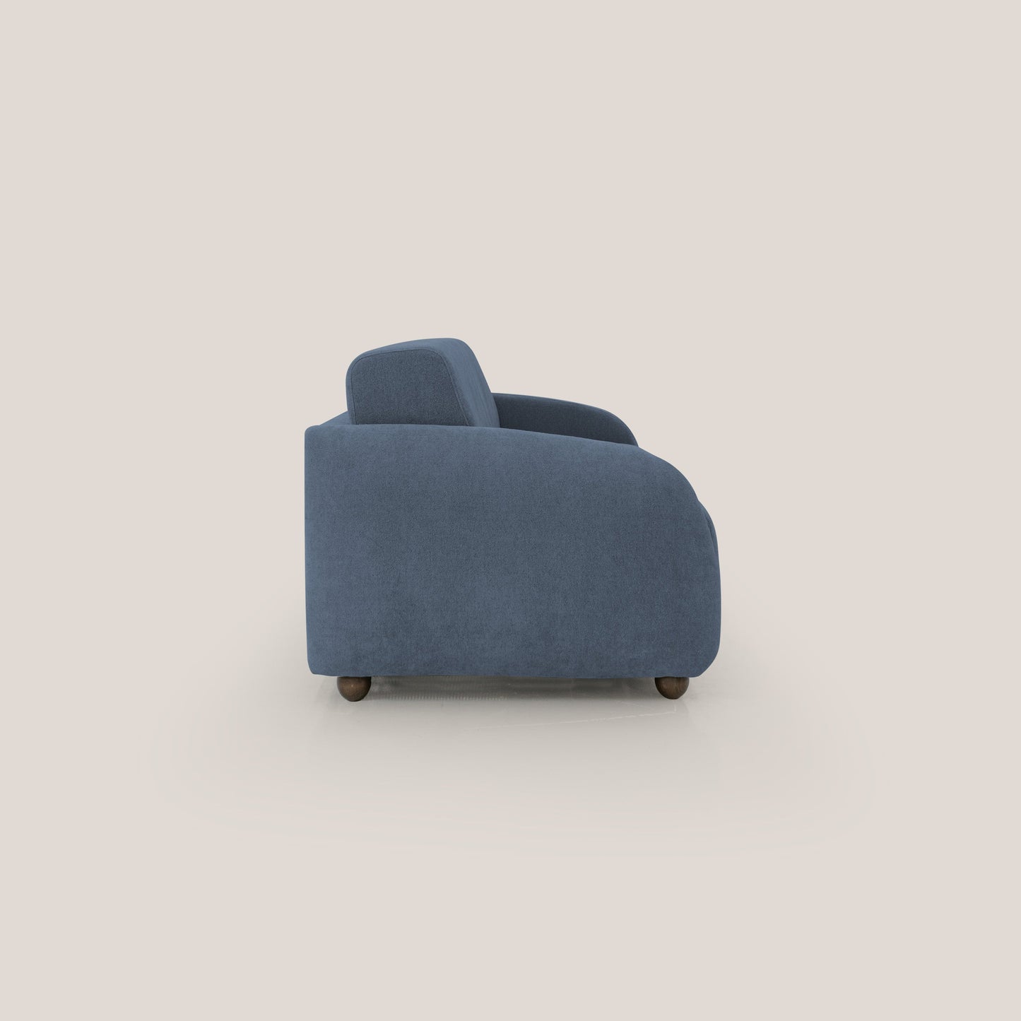 Giglio divano letto scandinavo japandi con materasso H18 cm in tessuto Bouclé impermeabile T07 blu