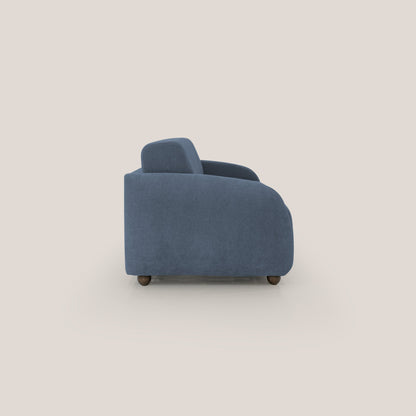 Giglio divano letto scandinavo japandi con materasso H18 cm in tessuto Bouclé impermeabile T07 blu