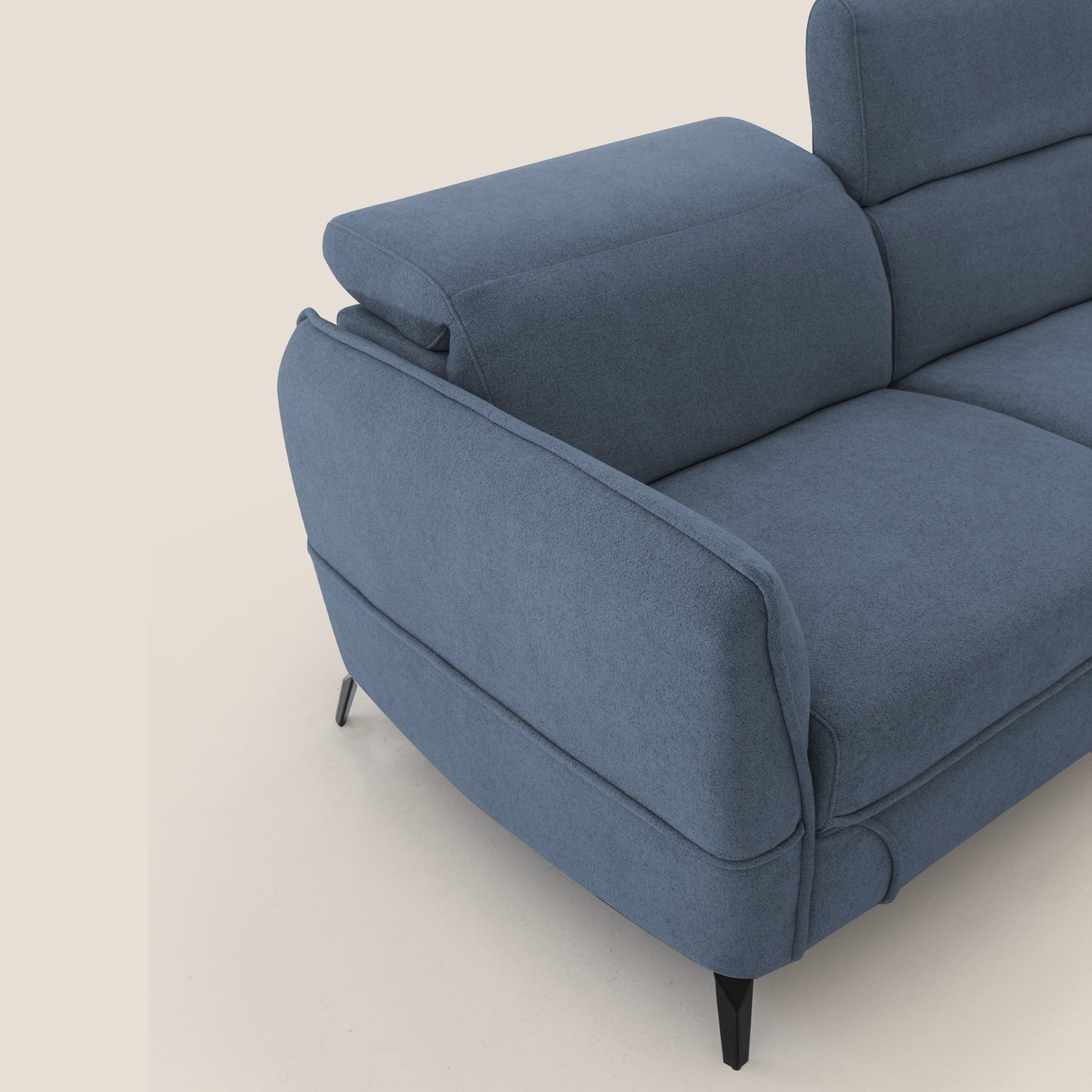 Bloom Divano con poggiapiedi estraibile piedini alti e poggiatesta reclinabili in tessuto bouclé impermeabile T07 blu