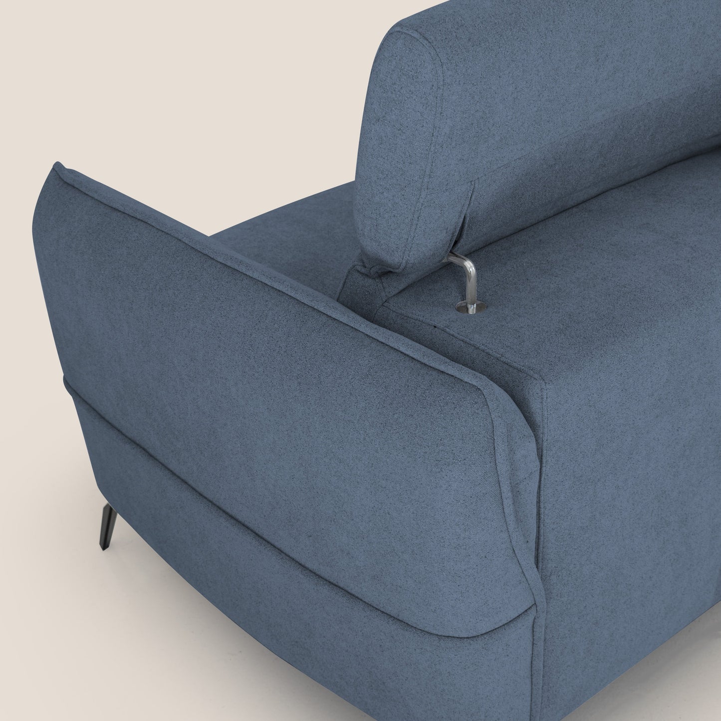 Bloom Divano con poggiapiedi estraibile piedini alti e poggiatesta reclinabili in tessuto bouclé impermeabile T07 blu